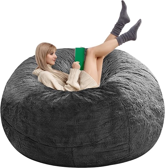 cjc Oversized Bean Bag Chair Cover for Adults,Living Room Furniture Soft Washable Microfiber Kids Cover,Lazy Sofa Bed PV Velvet (Cover only) (Dark Grey, 5FT 135 * 65cm)