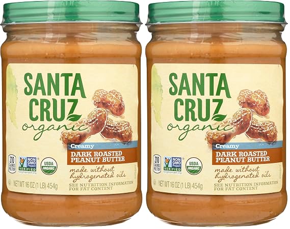 Santa Cruz ORGANIC Creamy Dark Roasted Peanut Butter, 16 Oz (Pack of 2)