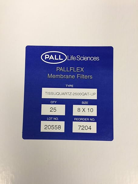 PALL 7204 Pallflex Tissuquartz Air Monitoring Filter, 2500 QAT-UP, 432 m Thickness, 254 mm L x 203.2 mm W