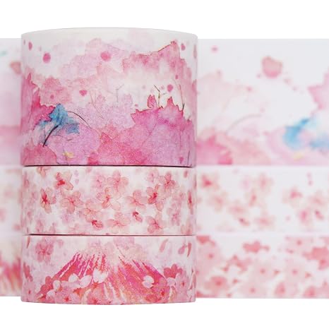 YUBBAEX Cute Printed Washi Tape 3 Rolls Japanese-Style Masking Tape Set Decorative for Arts, DIY Crafts, Journal Supplies, Planners, Scrapbook, Card/Gift Wrapping (Cherry Blossoms (Wide))