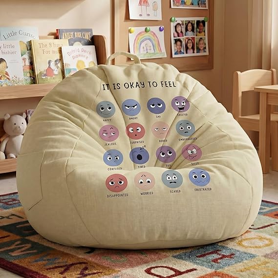 Tegeme Reading Calming Corner Supplies Back to School Storage Bean Bag Cover (No Filler) for Classroom Feelings Calming Corner Bean Bag Cover Therapist Must Haves for Classroom Gifts 31.5 x 35.4 Inch