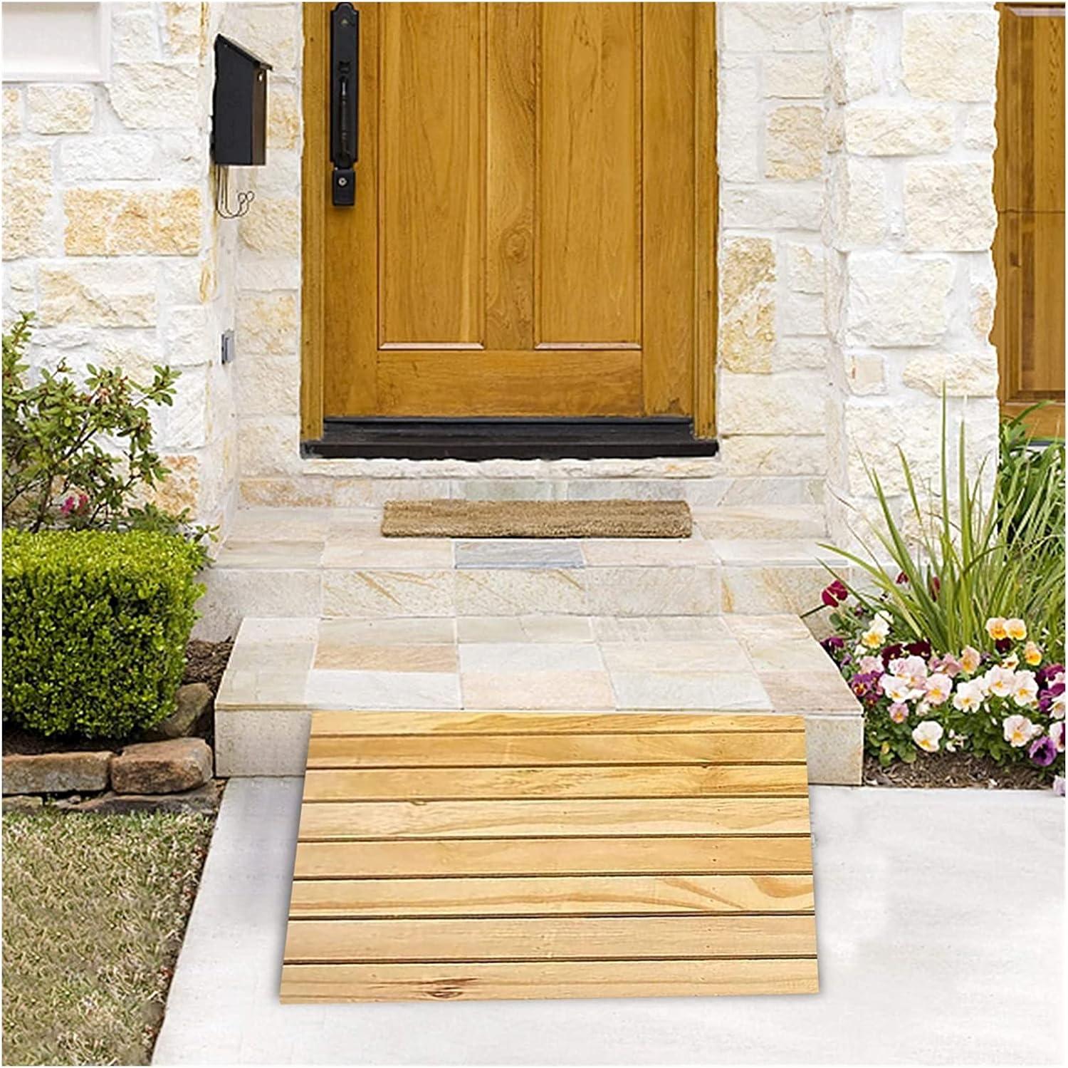 Wooden Doorway Ramps Threshholds, Outdoor Non-Slip Wheelchairs Entry Ramp for Front DoorsBack DoorsPatio Doors Size : 25.8×30×7cm