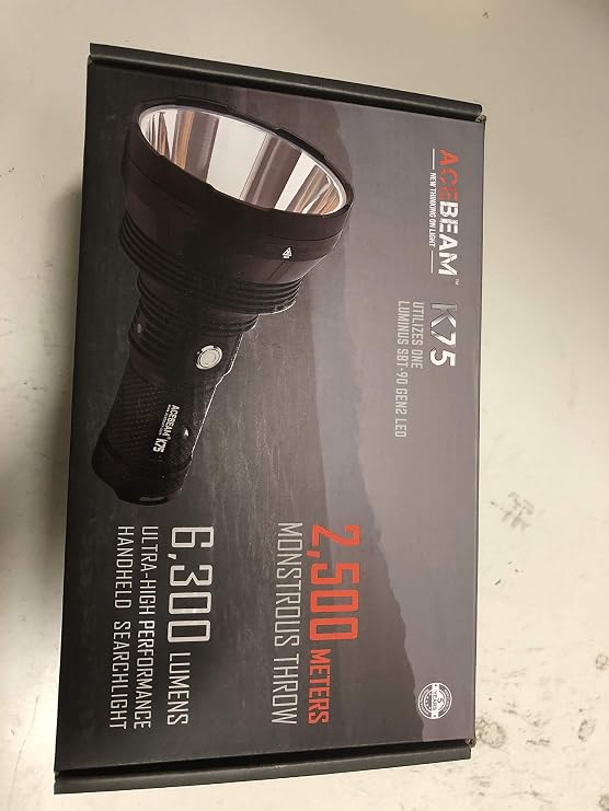ACEBEAM K75 Long Throw Search Light - 6300 Lumen, 2500 Meter Throw, Original Factory Packaging, Battery NOT Included