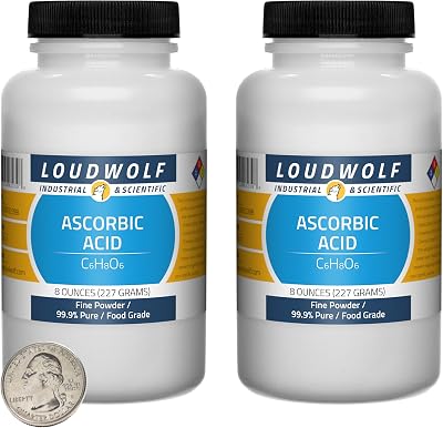 Ascorbic Acid  1 Pound  2 Bottles  99.9% Pure Food GradeFine Powder