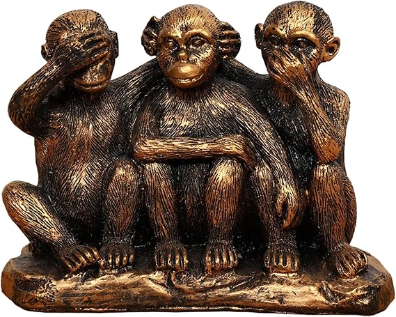 3 Wise Monkeys Statue Set - 3 in 1 Bronze Coated Resin Monkey - Hear No Evil See No Evil Speak No Evil - Monkey Figurines for Office & Home Decor - Gift Option