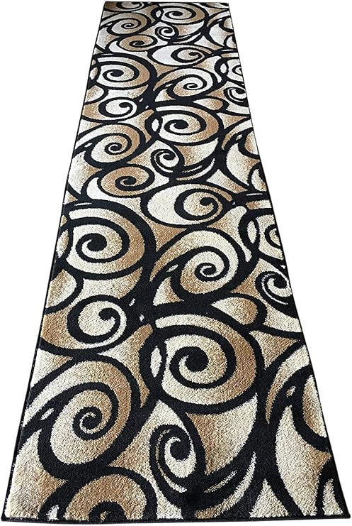 Bellagio Modern Wide Contemporary Rug Runner #341 Black (32 inch X 7 feet 3inch)