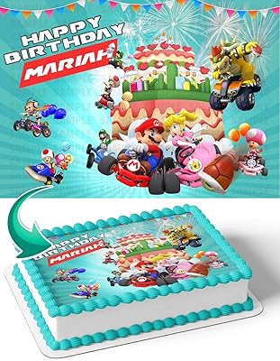Cakecery Mario Kart 8 Deluxe MK Edible Cake Image Topper Personalized Birthday Cake Banner 14 Sheet