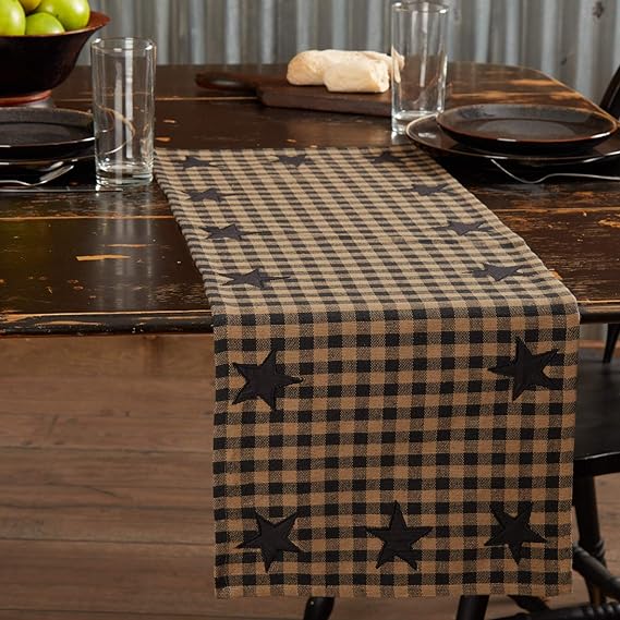 VHC Brands, Black Star, Cotton, 13x36, Woven Quilted Runner, Black