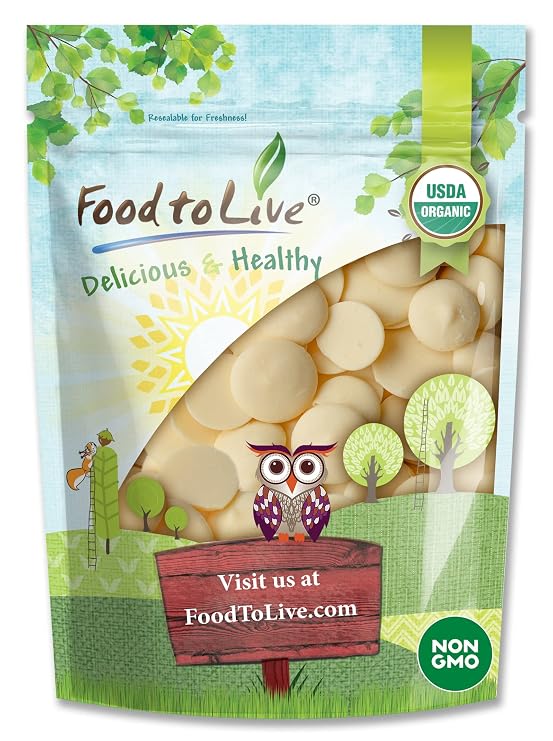 Food to Live Organic Cacao Butter Wafers, 1 Pound - Non-GMO, Vegan, Food-Grade Cocoa Butter, Bulk, Ideal for Cooking, Baking, and Homemade Chocolate