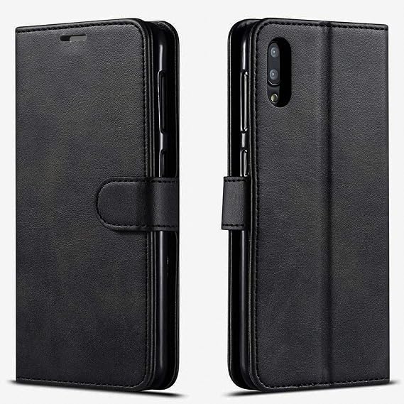 STARSHOP Compatible with Motorola Moto E Phone Case, Included [Tempered Glass Screen Protector], Premium Leather Wallet Pocket Cover with Kickstand Feature and Card Slots - Dark