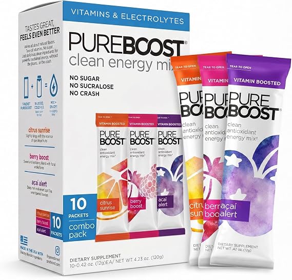Pureboost Sugar-Free Clean Energy Booster Drink Mix, Combo Pack 10ct