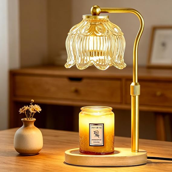 CASTLELIFE Candle Warmer Lamp with Timer & Stepless Dimming, Height Adjustable Electric Wax Warmer for Jar Candles, Flower Wax Melter with Wood Base, Gifts for Women Home Decor, Natural Wood