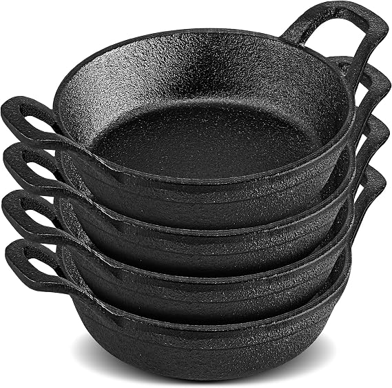 4Pack Mini Cast Iron Skillets, 6.3 x 6.3 x 1.5 Inch Frying Pan