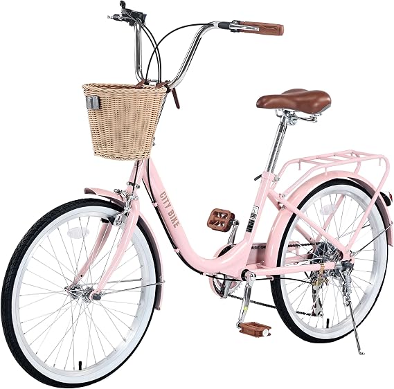 Cruiser Bike Low - Step Through Frame with Basket 22/26 inch Wheel 7 Speed City Bike Capliper Brake with Rear Rack for 8 Years Old Girls Women
