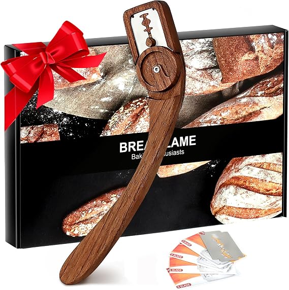 Innovative Magnetic Bread Lame Bread Scoring Tool,Bread Lame Cutter,Bread Scoring Knife for Bread Baking & Sourdough Baking,Bread Razor Tool with 5 Razor Blades-Black Walnut Wood