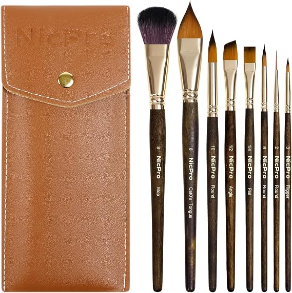 Nicpro 8Pcs Watercolor Paint Brushes Professional, Travel Paint Brush Set