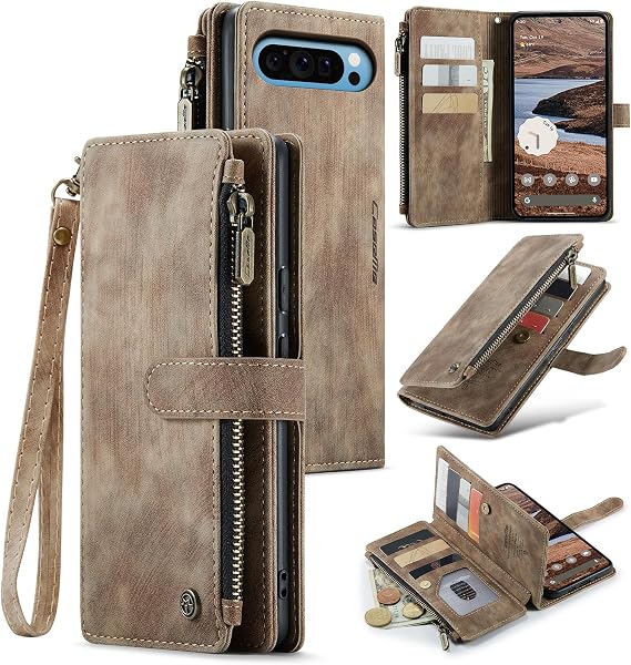 Google Pixel 10 Pro XL 5G Wallet Case with Card Holder,Brown