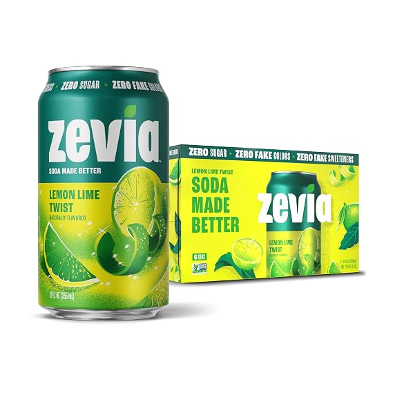 Zevia Zero Calorie Soda, Lemon Lime Twist, 12 Ounce Cans (Pack of 6)