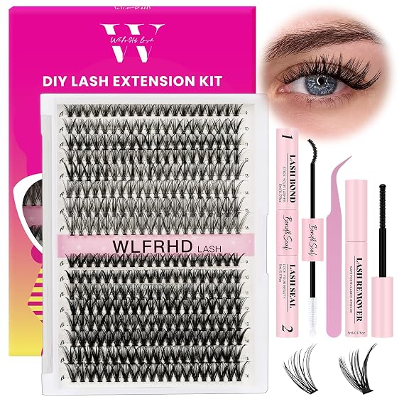 Lash Clusters Kit, 320 Pcs 30D+40D D Curl Lash Clusters 916mm, DIY Eyelash Extension Kit with Bond & Seal, Remover and Tweezers