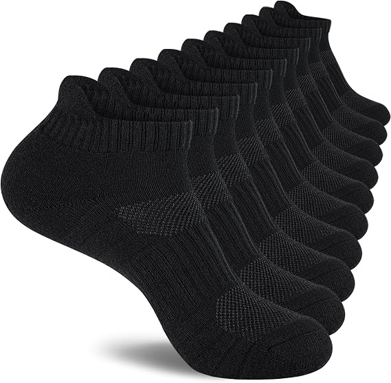 Monxiery Mens Cotton Cushioned Ankle Socks, Athletic Performance Running Moisture Wicking Breathable socks