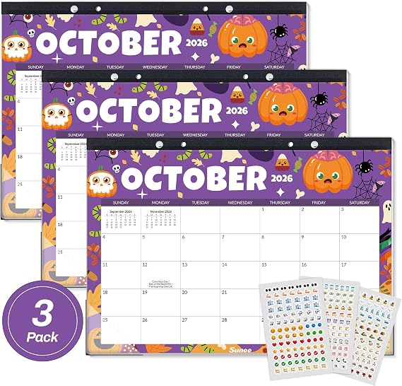 SUNEE Desk Calendar 2026-2027 3 Packs - 18 Month Calendar Oct 2026 - Mar 2028, 17" x 12" Desktop Calendar with Notes, for Planning, Organizing in Family, School or Office - Seasonal 2026-2027 Calendar