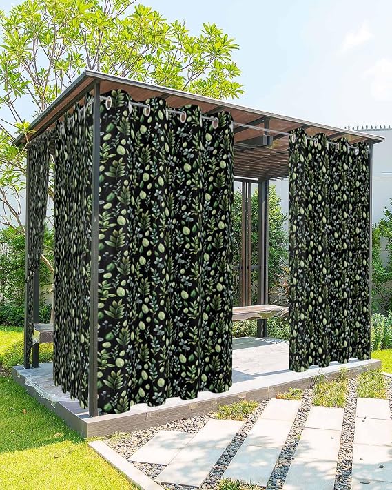 Outdoor Curtains for Patio Waterproof, Black Gnomes Daisy Blackout Curtains Outdoor Privacy Panels, Pastoral Country Garden Floral Grommet Porch Outside Drapes 54"x95", 1 Panel