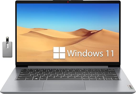 Lenovo Ideapad 1i 14" HD Laptop, Intel Celeron N4020, 4GB RAM, 64GB eMMC, Intel HD Graphics 500, 720p HD Camera, 1 Year Office 365, Windows 11 S, Cloud Grey, 32GB Hotface USB Card