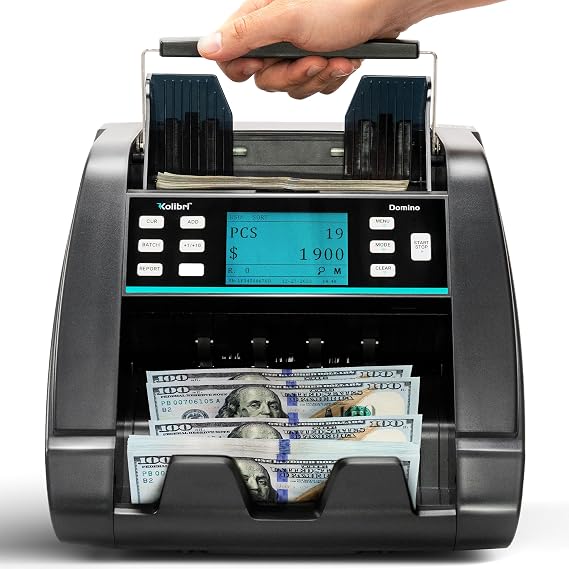 KOLIBRI Money Counter Machine I LCD Display I Professional Grade I Advanced 2CIS, UV, MG, IR Detection I Mixed Denomination I 1,200 Notes/Min I Multi-Currency I I Domino