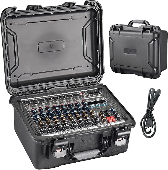 Mixers Audio 8 Channel Mixer Power Mixer Amplifier All-in-one Tool Box 350W*2 High Power 320 DSP Effects Studio Mixer with 48V Phantom Power Audio Set