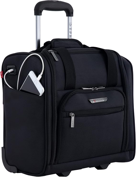 TPRC 15 Underseat Carry-On Luggage Airline Approved Personal Item with USB Charging Port, Black