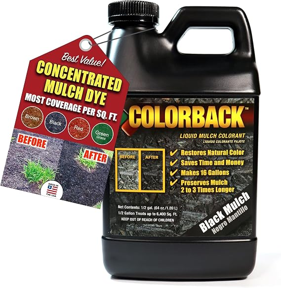 Black Mulch Dye, 6,400 Square Feet Coverage Mulch Colorant for Landscaping & Garden Beds, Wood Mulch Dye, Mulch Color Restorer & Playground Bark Mulch, Eco-Friendly Mulch Paint 1/2-Gallon Black