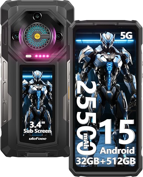 Ulefone Rugged Smartphone Armor 33 Pro, 6.95" FHD 120Hz + 3.4" Dual Screen, 25500mAh Battery 32GB+512GB, 50MP+50MP+64MP+32MP Camera- US Version