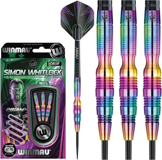 Winmau Simon Whitlock Urban Grip Tungsten Steeltip Darts Set with Flights and Shafts (Stems)