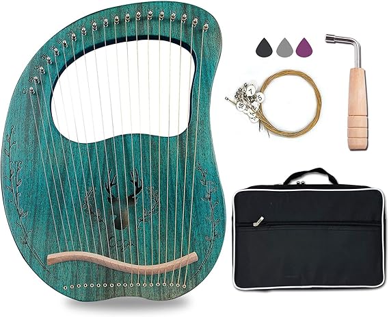 Lyre Harp, 19 Metal Strings Maple Saddle Mahogany Body Lyra Harp with Bag key included