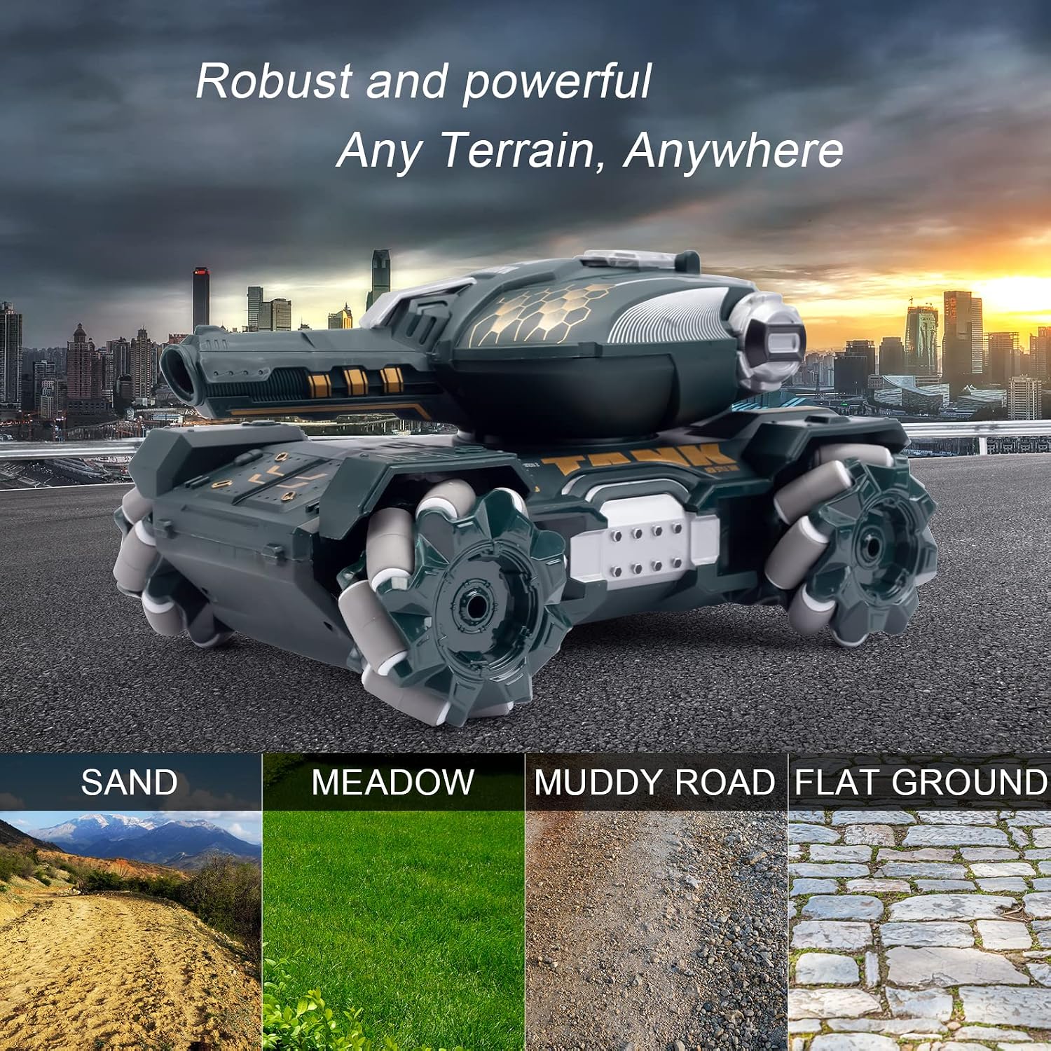 RC Stunt Tank with Light, Watch Gesture Sensor RC Tank Toy, 360 Rotation Remote Control Stunt Car Shooting Water Bullets, Gifts for Children