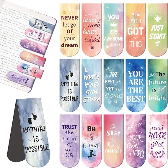 Magnetic Bookmarks, Kaluofan 15PCS Bookmarks for Women, Double Sided Magnet Book Markers Page Clip for Students Teachers Reading Supplies