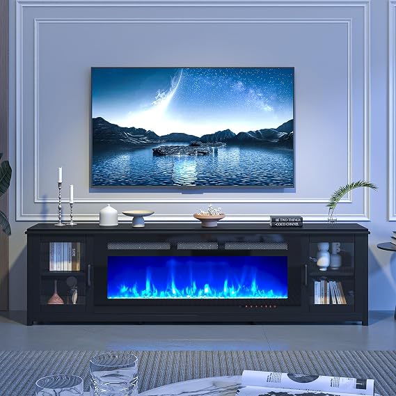 80 inch/90 inch Fireplace TV Stand, 50 inch Electric Fireplace and Modern Entertainment Center