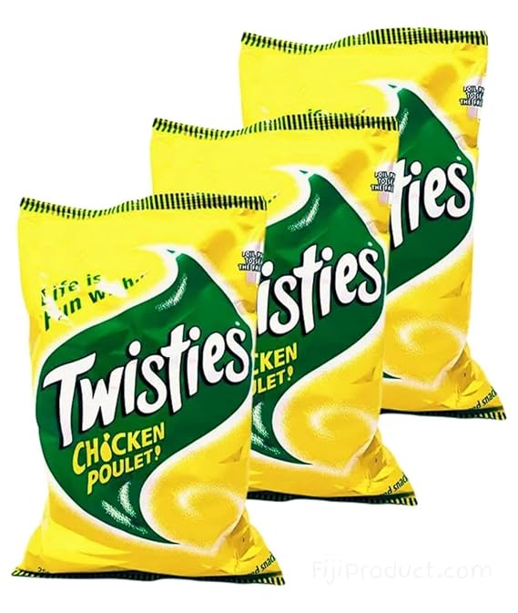 FIJI Twisties SNACKS (Pack of 3 x 250g) Unique CHICKEN Poulet Flavor Snack, Family Size, Tasty & Crunchy, A Pacific Islander Favorite Snack, Imported From FIJI