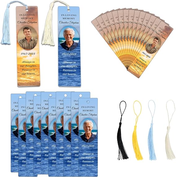 Personalized Memorial Bookmark with Photo & Name - Bulk Metal Sympathy Gifts for Funeral, in Loving Memory Gifts, Celebration of Life, Loss of Loved Mom Dad Wife - Custom Prayer Keepsake with Tassel