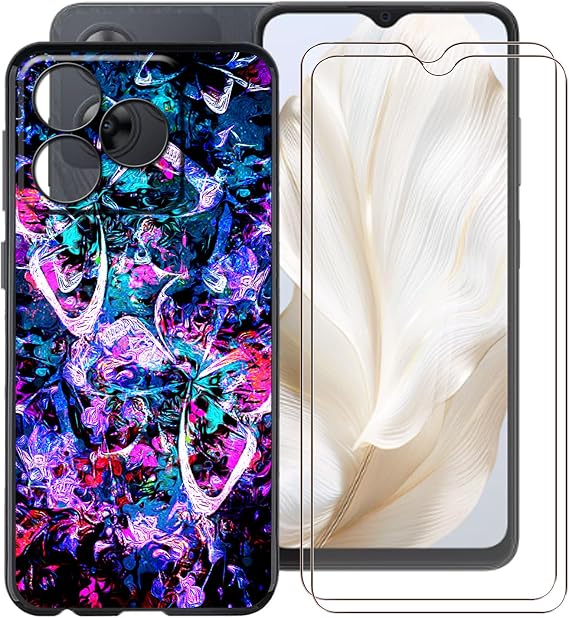 Shockproof Phone Case for Blackview Wave 8C (6.56") + 2 Pack Tempered Glass Protective Film, Slim Soft Silicone Shell Anti Scratch TPU Cover for Blackview Wave 8C - Lively