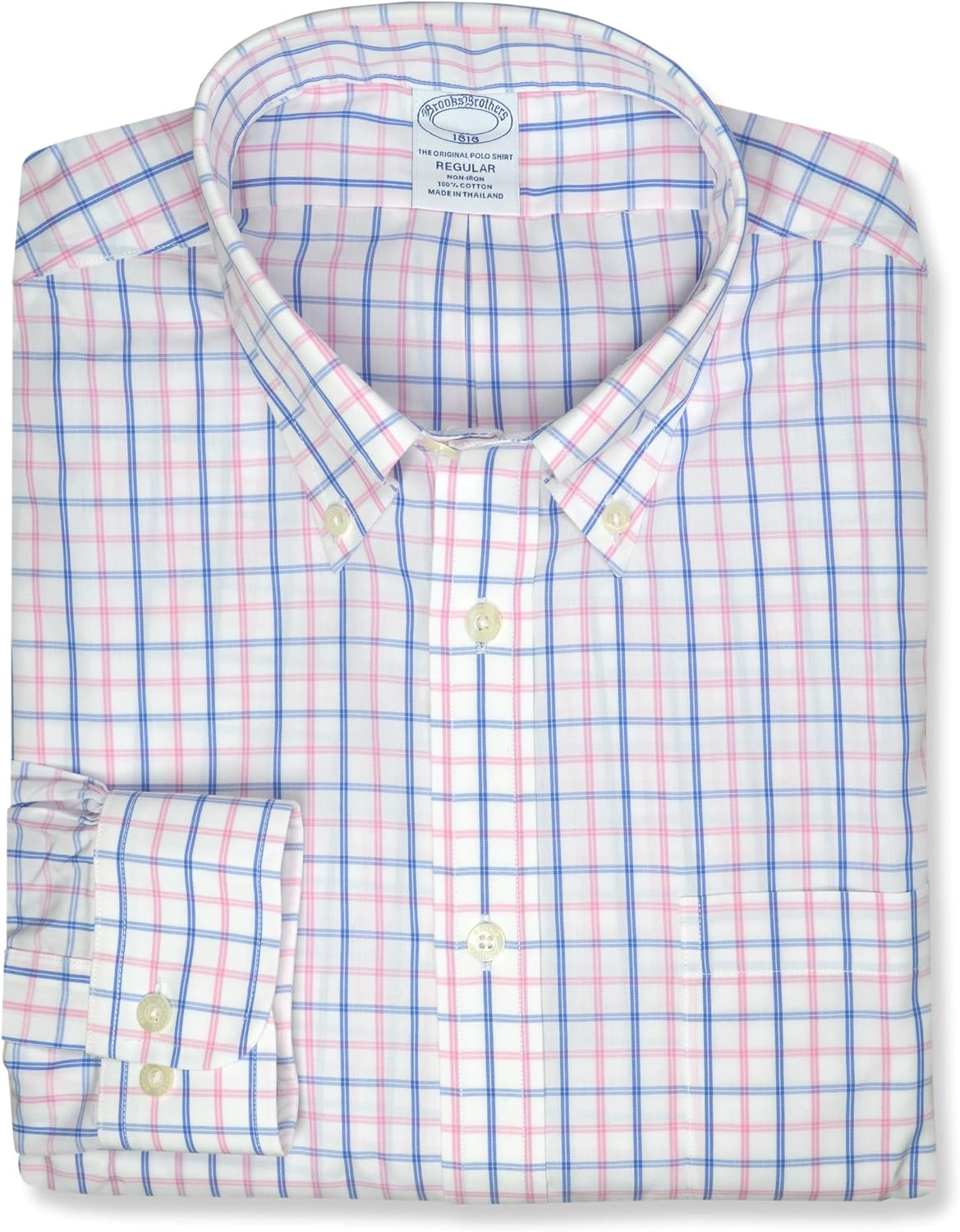 Brooks Brothers Mens Regular Fit Lightweight Cotton Square Double Plaid Button Down Shirt