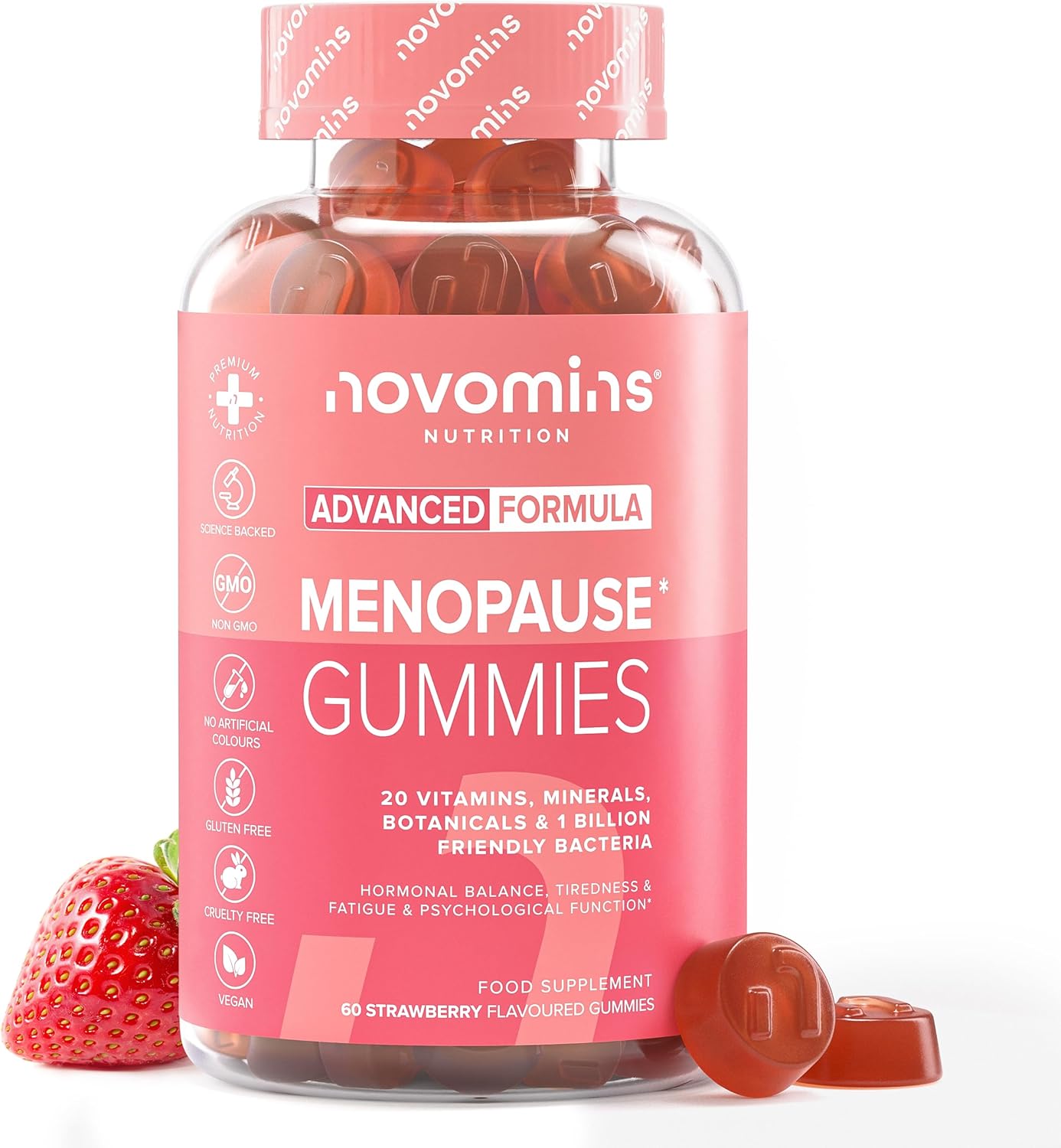 Menopause Gummies - Menopause Supplements with Sage Leaf, Maca Root, Ashwagandha &amp; Probiotics for Women- Hormone Balance for Women - Post &amp; Perimenopause Supplements - Vegan - 60 Gummies - Novomins
