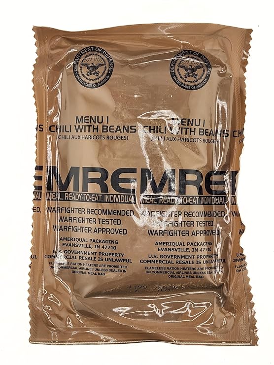 Genuine Military MRE - Menu 1 with 2027 Inspection Date Chili With Beans MRE