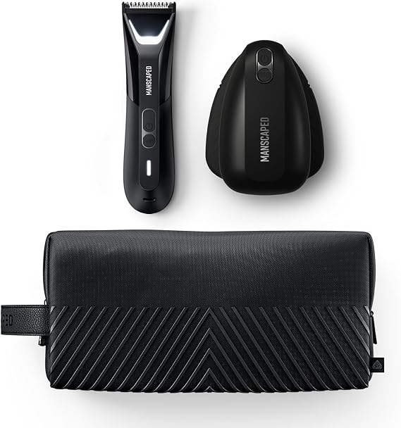 MANSCAPED The Lawn Mower 5.0 Ultra & The Face Buffer PRO - Men's Groin & Body Hair Trimmer & Electric Silicone Face Scrubber for Deep Cleaning & Exfoliating Your Skin, The Shed 2.0 Toiletry Bag