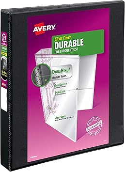 Avery Durable Clear View 3 Ring Binders, 1 Inch EZD Rings, 1 Black Binder 09300