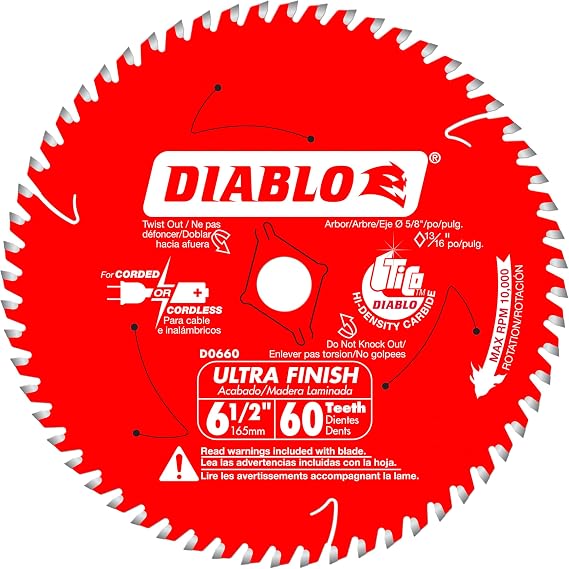 Diablo Ultra Finish Saw Blade for Wood - 6-1/2" Dia x 60-Teeth