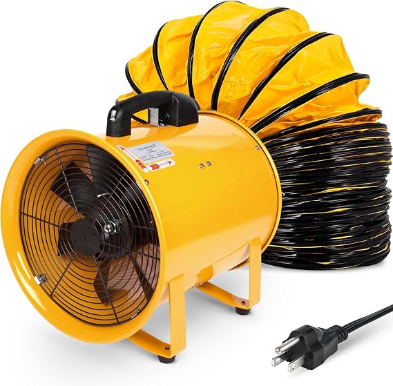 neverest 12-Inch Industrial Blower Fan, High-Powered 2400 CFM Portable | Portable Blower/Exhaust Fan with 32ft Flexible Hose, 7ft Cable/Plug, Heavy-Duty Exhaust Fan for Construction, Workshops