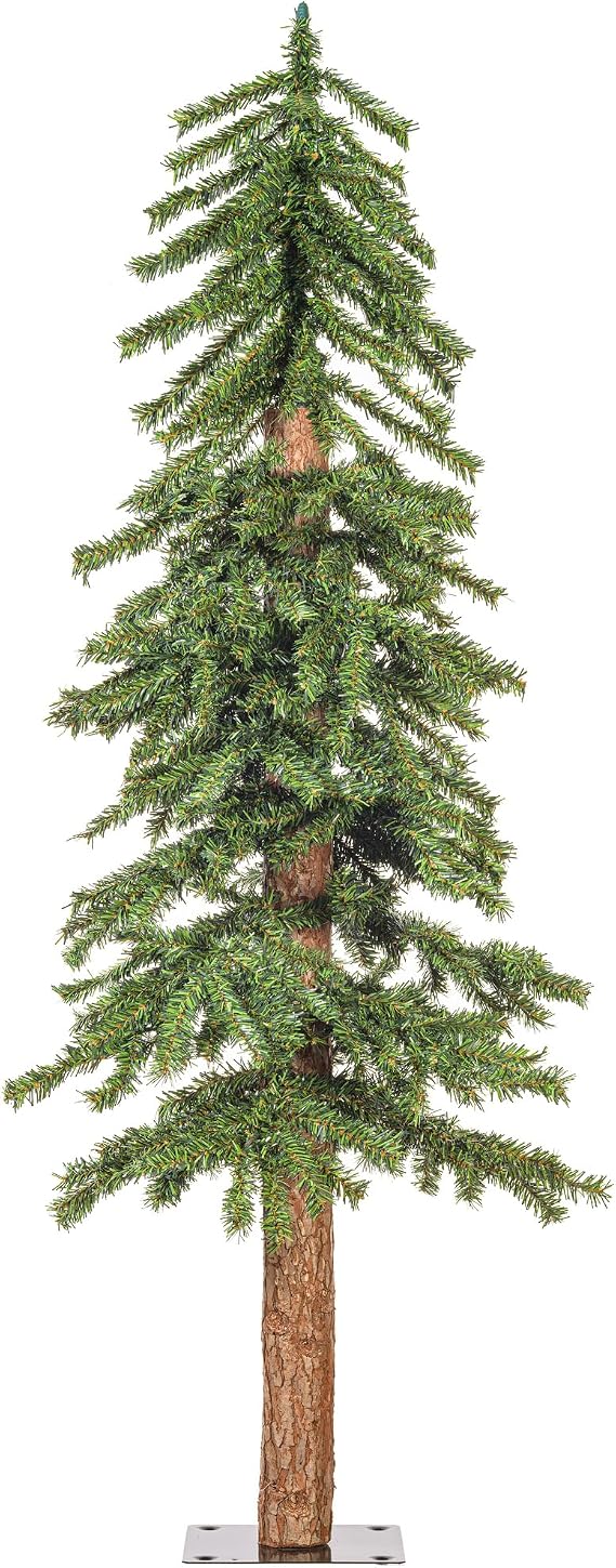 Vickerman 4'x 24.5" Natural Bark Alpine Artificial Christmas Tree Featuring 337 Rich Green PVC Tips - Unlit- Real Wood Trunk - Flat Metal Stand is Included