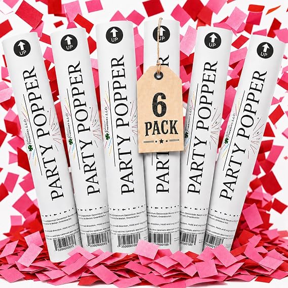 Clover Products Confetti Poppers Confetti Cannon 6 Pack Red & Pink