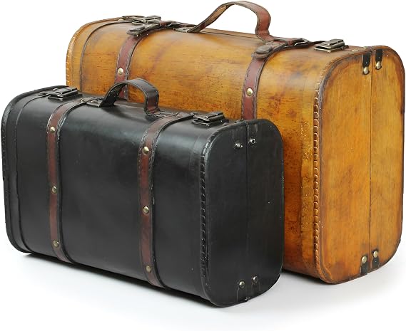 Vintiquewise Vintage Keepsake Trunk & Suitcase Set of 2, Decorative Storage Chest, Vintage Style Luggage, Memory & Bridal Trunk, Vintage Storage Box